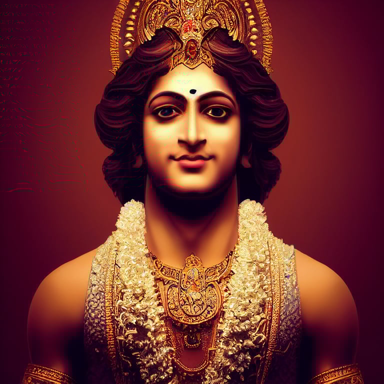 prompthunt Lord Krishna, handsome face, ethereal looks, elaborate