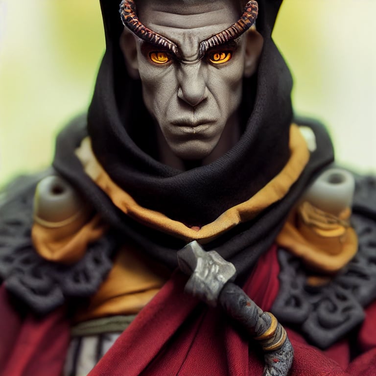 male tiefling monk, dungeons and dragons miniature, high detail, photo realistic