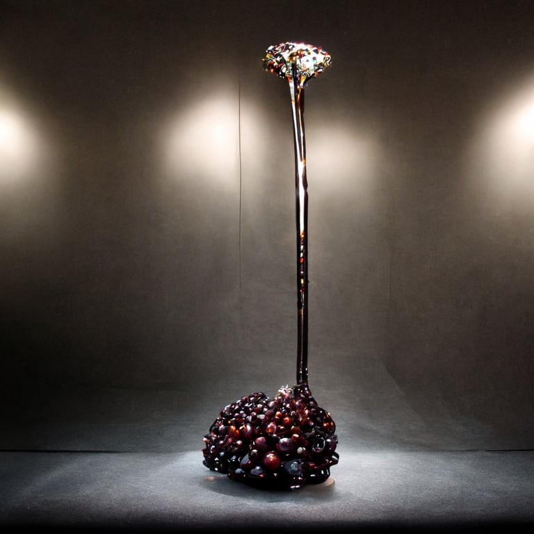 prompthunt: an ancient chrome floor lamp made of chrome blackberry clusters  and chrome plums