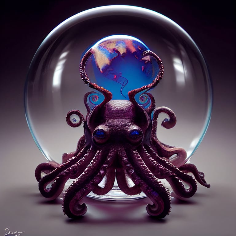 prompthunt: an octopus with a clear glass globe instead of a head and an  ape within the globe in the style of disney