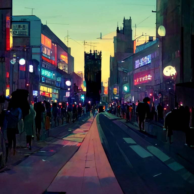 Busy City Street At Night