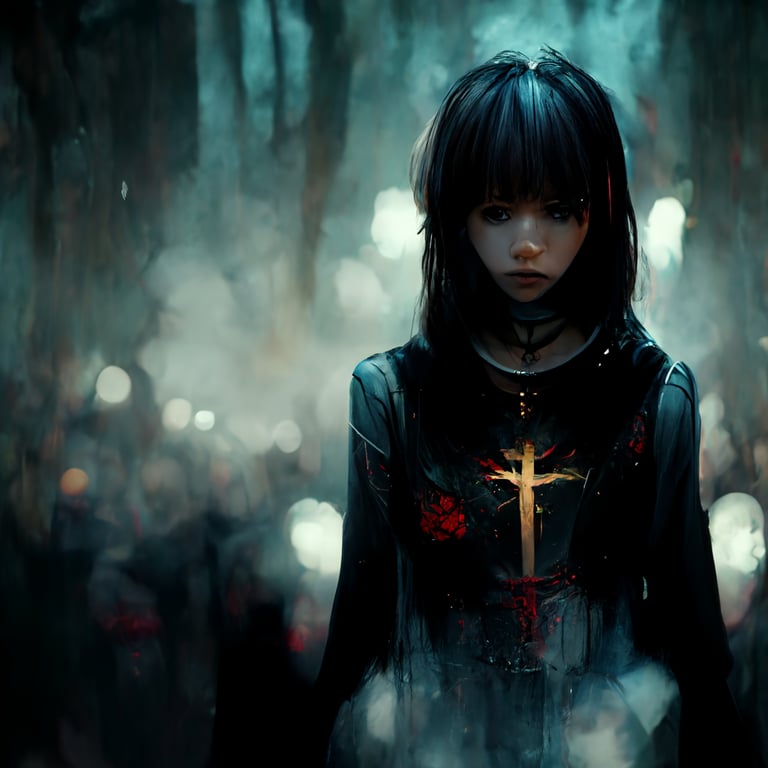 prompthunt: emo, anime, girl, with god of blade, dark, 8k