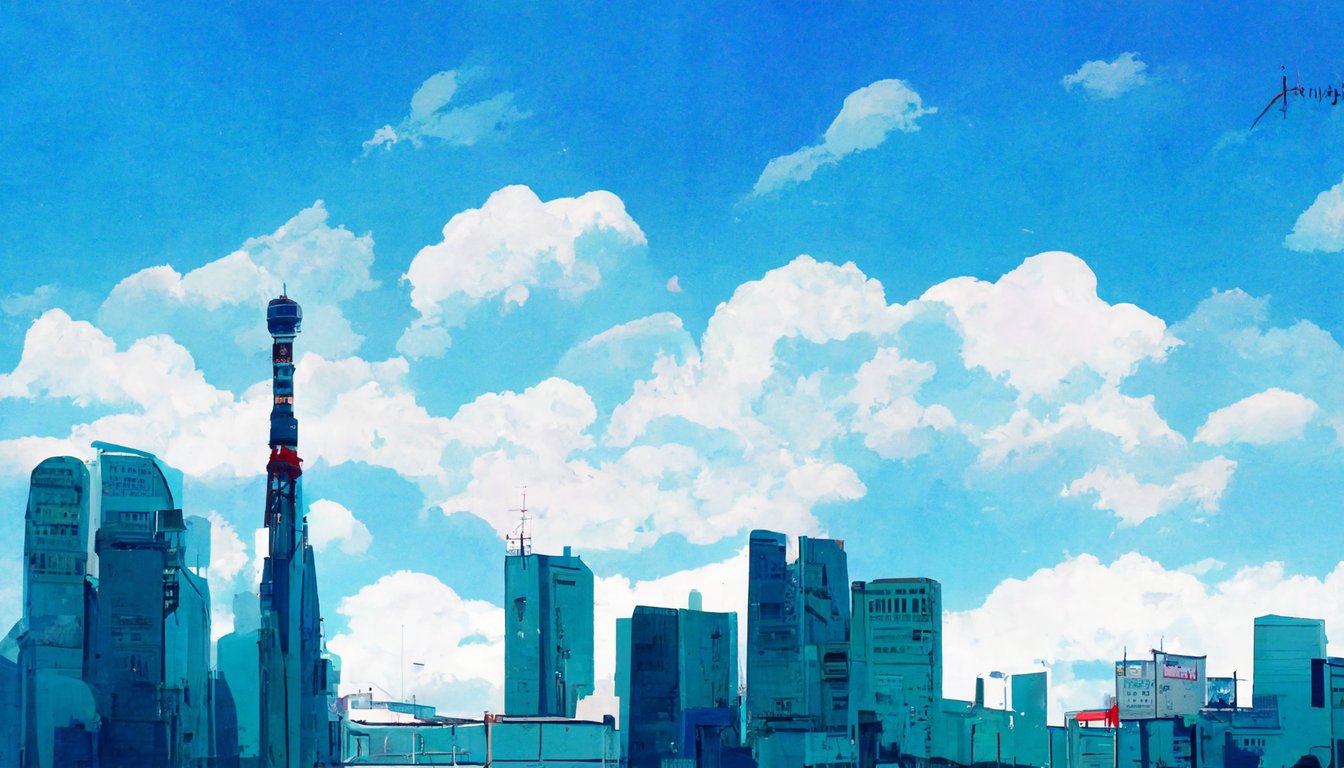prompthunt anime background,Tokyo under a blue sky