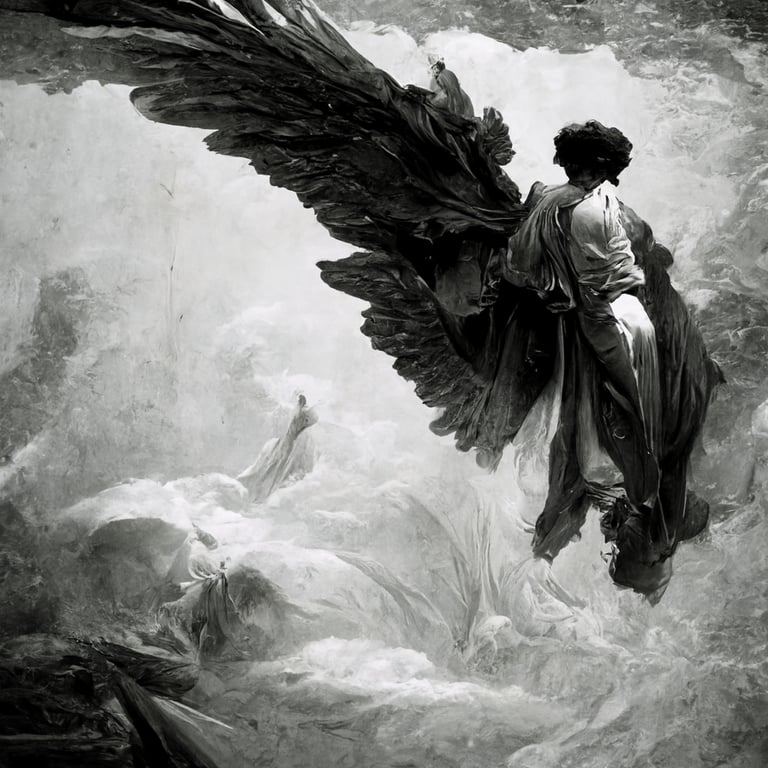 fallen Angel, Alexandre Cabanel, Icarus falling, gothic horror, medieval, black and white