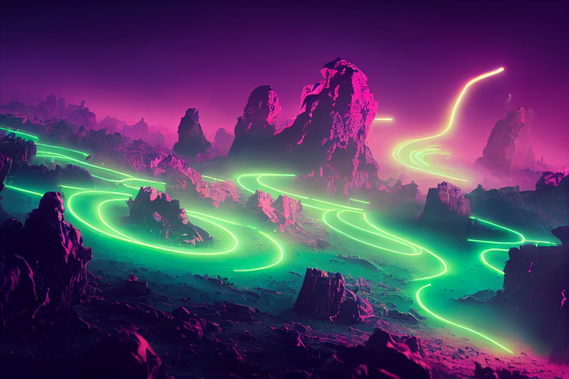 prompthunt haunted apocalyptic wasteland dark purple green neon green