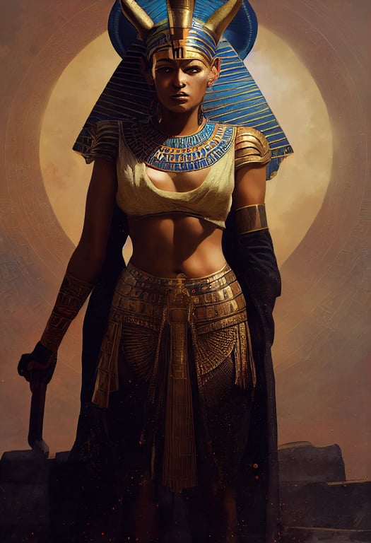 prompthunt: Egyptian Goddess Sekhmet in a fighting stance looking furious, cinematic lighting, digital painting, hyperrealistic, highly detailed, sharp focus, D&D, concept art, by greg rutkowski, by alphonse mucha, trending on Artstation