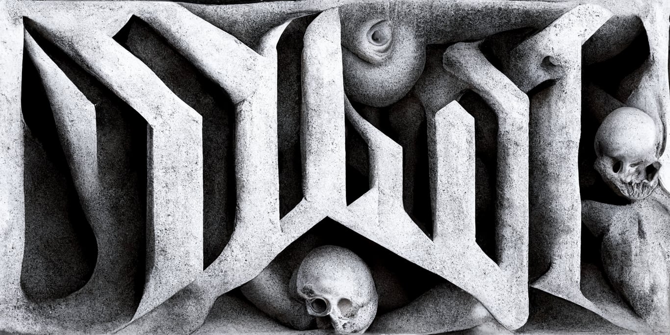 prompthunt: album cover design of metal band, word <DYZIZ> palindrome, 3D  motifs of death and dystopia, ambient occlusion