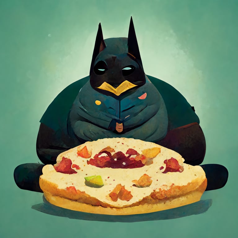 prompthunt: fat batman eating pizza