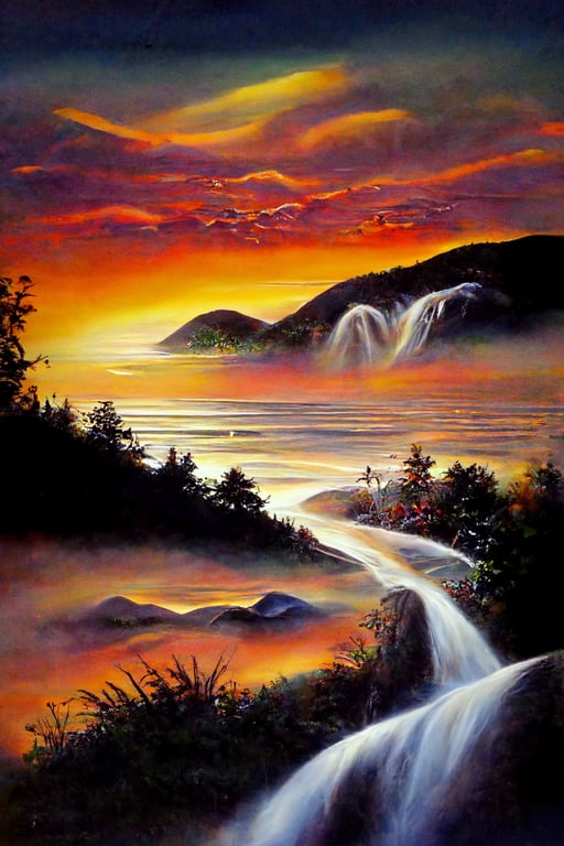 prompthunt: 80s airbrush art, sunset, realistic, beach, hills, forest ...