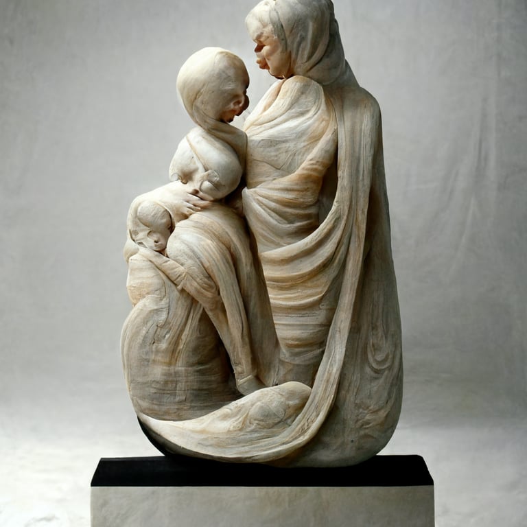 prompthunt carved marble sculpture mother and child. Realistic