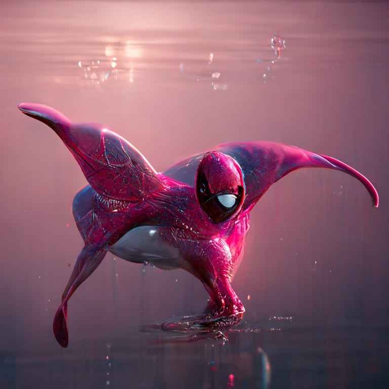 prompthunt: pink dolphins wearing Spider-Man costume octane detailed render  unreal engine beautiful lighting hyper real