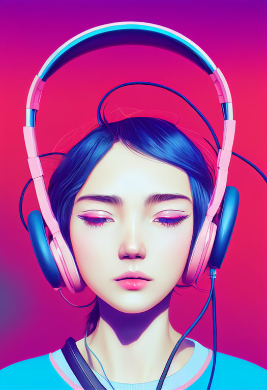Cute Anime girl wearing Pink colour Headphones, Ultra Realistic, Detailed, Synth wave,8K