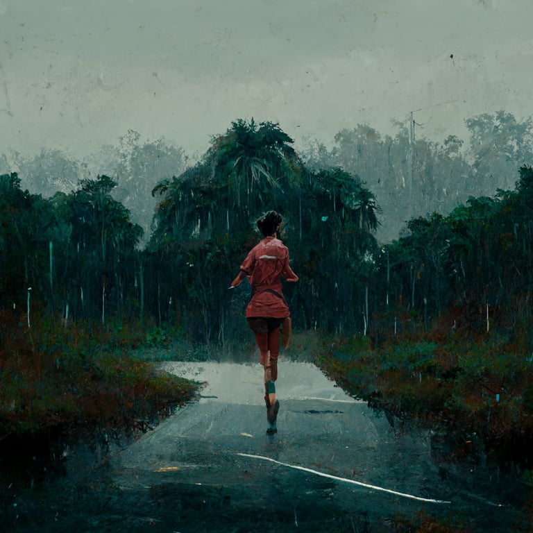 Woman Running In Rain