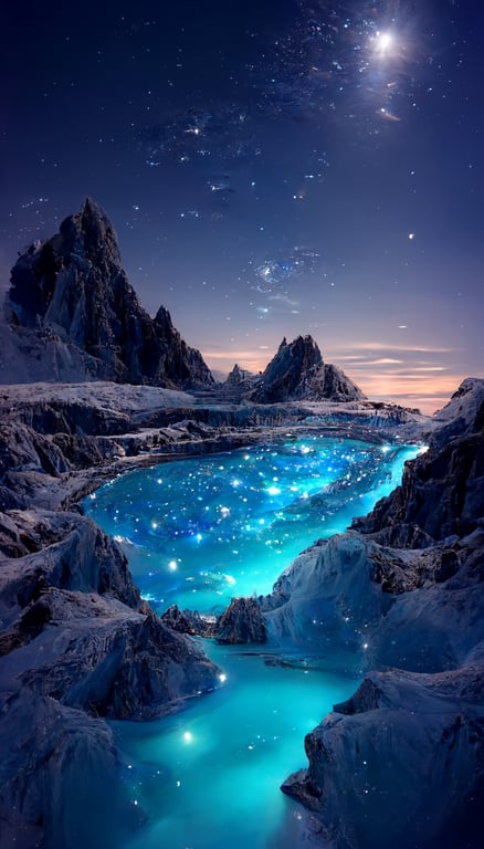 Aurora Borealis Landscape Moon Night Starry Sky Artistic Surreal