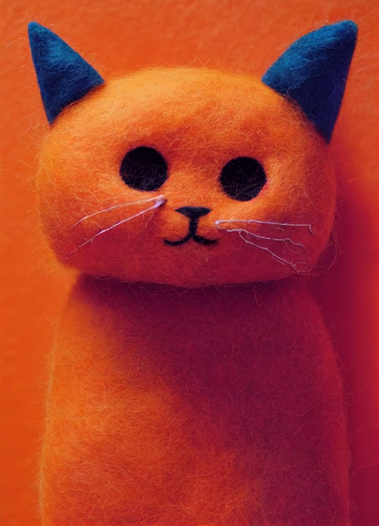 Orange Cat with Halloween Costume, felt, felted, fuzzy, handmade, handcraft, plush, stuffed, scene, close-up
