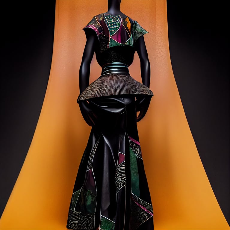 prompthunt: beautiful african dress by prada, black, latex, haute couture,  fashion week,volumetric lighting, high resolution, hdr, sharpen,  Photorealism,8k,