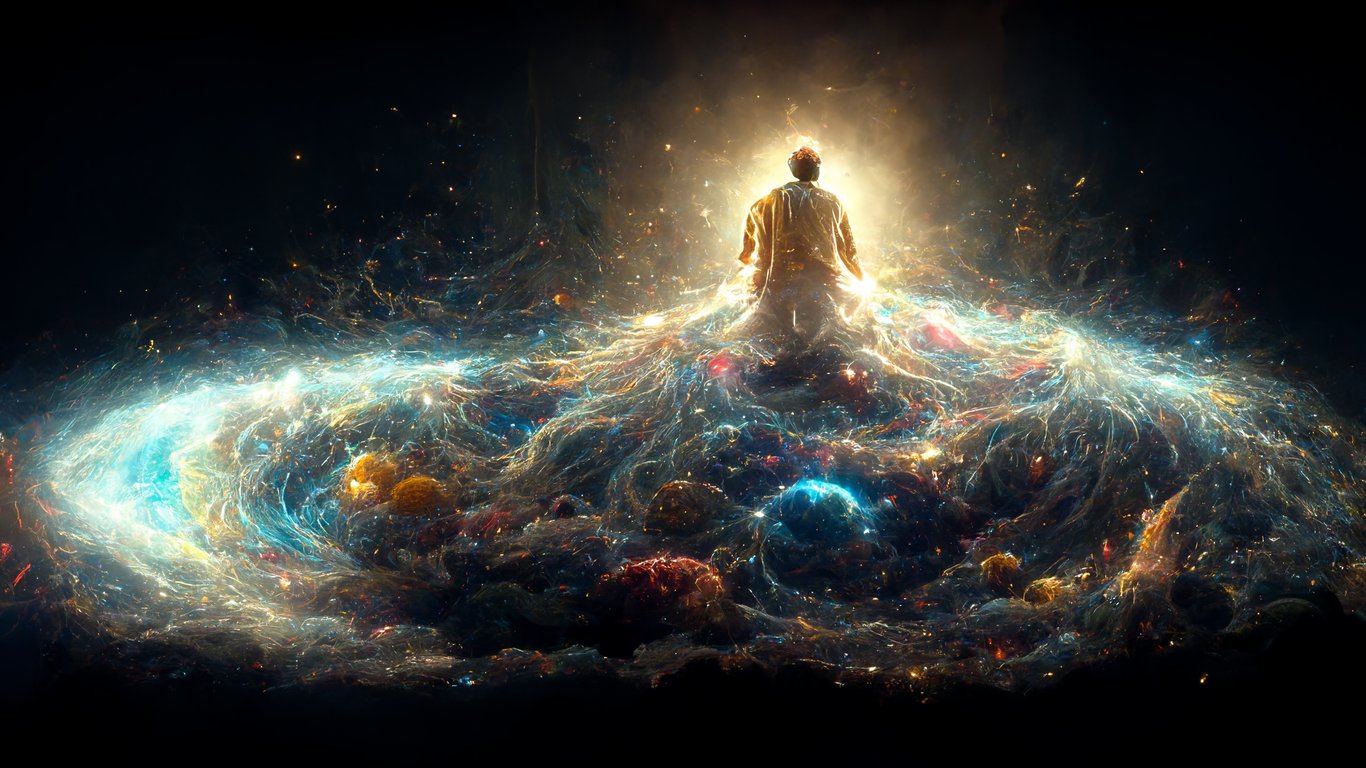 a god creating the universe, hyper-realistic, 4k,