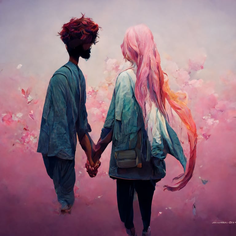 Anime Boy And Girl Holding Hands Drawing
