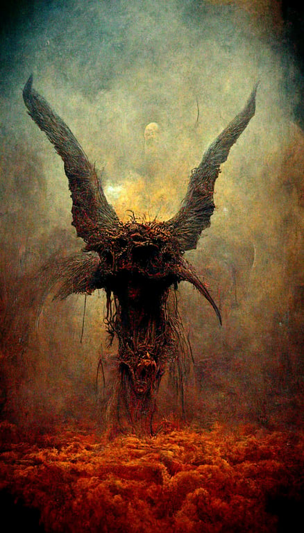 Ominous Lucifer, co-designed by abraxas zdzislaw beksinski liminal photography, Zdzisaw Beksiński, dark, angelic, three-headed and six-armed, twisted, angry, hideous face, wide open mouth, revealing long fangs, huge dragon wings, many large Eyes, many hands, huge red eyes, angry, ethereal long hair, holding a giant lightsaber, volcanic eruption, lava and metal, hell, biotech, green light magic, scary, mysterious, 3D, colorful , Full Body, Halo, Art Deco, Intricate Intricate, Line Art Weave, Black Mist, Bold Colors, Background with a Large Halo, Telephoto Lens, Panoramic, Ultra-realistic, Ultra-Fine, Ultra Crazy Detail, Complex Detail Processing, 16k, High Detail, High Detail, Post Process, Ultra HD, Ultra Resolution, Denoising, Art Station, Black Light, Dark Tones,
