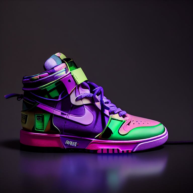 prompthunt: Mecha sneaker by Yoshiyuki Sadamoto, purple and neon green, Nike  swoosh, Neon Genesis, “Eva Unit 01”, a high detailed product photo of a  combination between “nike sb dunk” and Eva 01