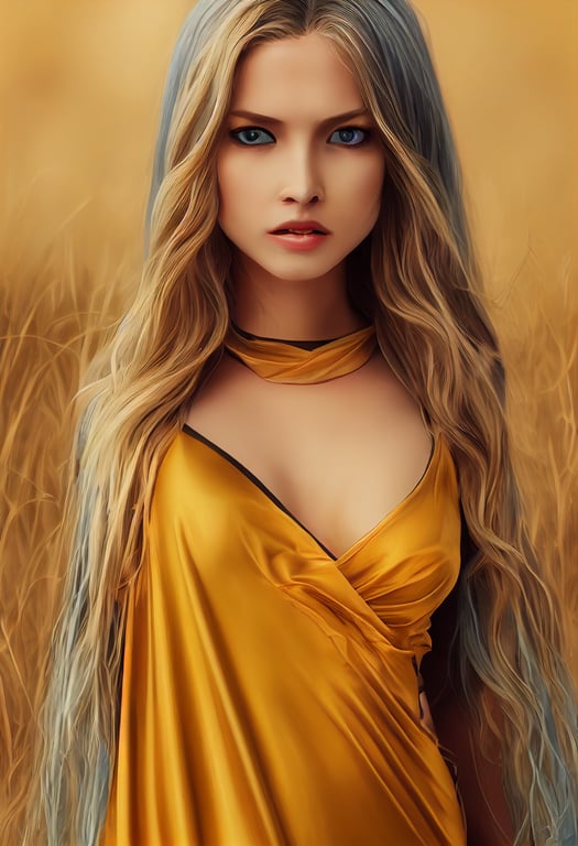 prompthunt: hyper realistic long-length full body photography of beautiful  freya goddess, silk golden dress, beautiful blue eyes, blond hair,  cinematic, isometric pov, intricate textures, tiny details, 4k,