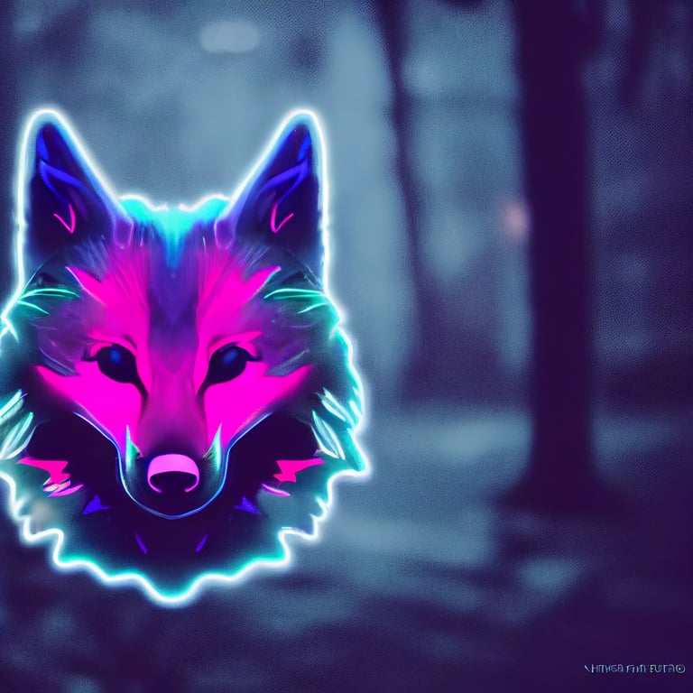 prompthunt: neon wolf walking towards camera. Synthwave aesthetic