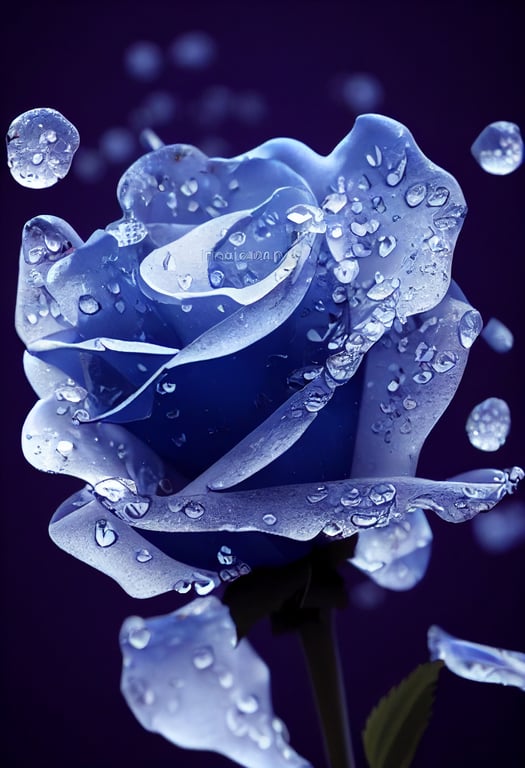 Blue Rose With Water Drops