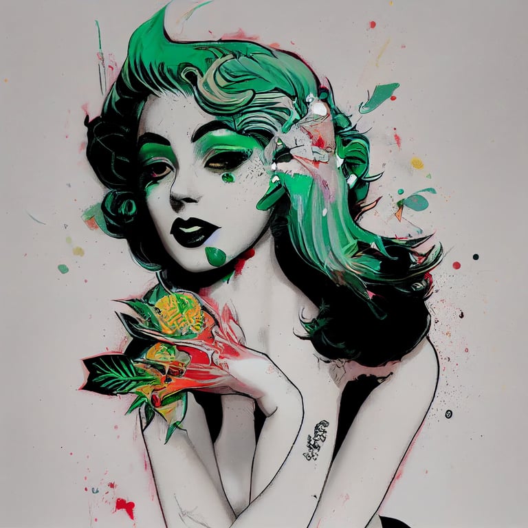 prompthunt: cannabis pin up lady comic style, extremely detailed, sharp  focus, in the style of Mcbess and Rossdraws, aesthetic glitch style, Ink  Dropped in water, splatter drippings, pulp Manga, Banksy, cinematic  lighting,
