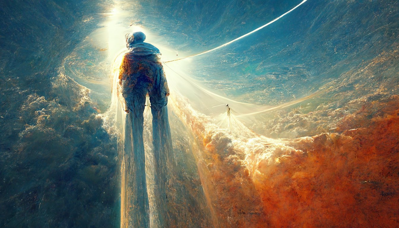 prompthunt a flying man is watching the earth from the stratospere