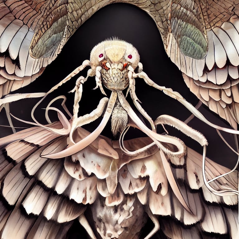 Silk moth angel,creature,eldritch horror,Japanese style,8k,hyper detailed