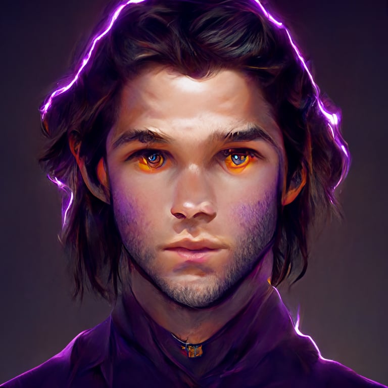 Dungeons and Dragons My Character Human Sorcerer with Long Brown hair Handsome Teenager Arrogant Cocky in Glowing Eyes Math Symbols Purple artstation fanart reddit