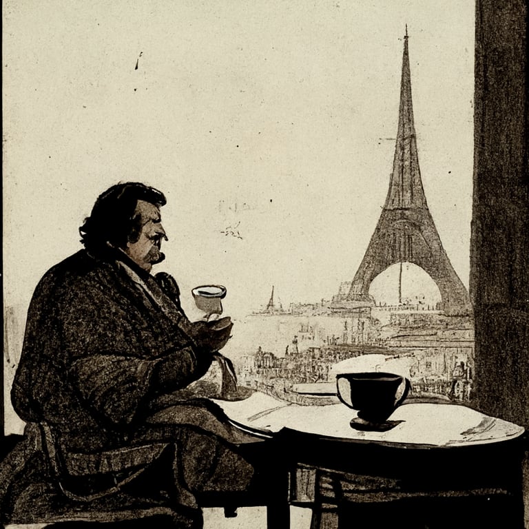 prompthunt honoré de Balzac drinking a coffee with 19th century Paris