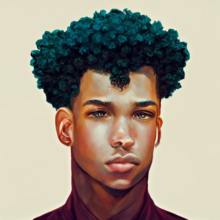 prompthunt teen black man with drop fade short curly hair big