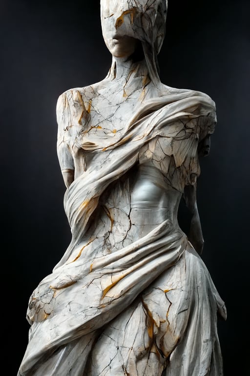 prompthunt young woman full body shot, beauty, cracked statue style