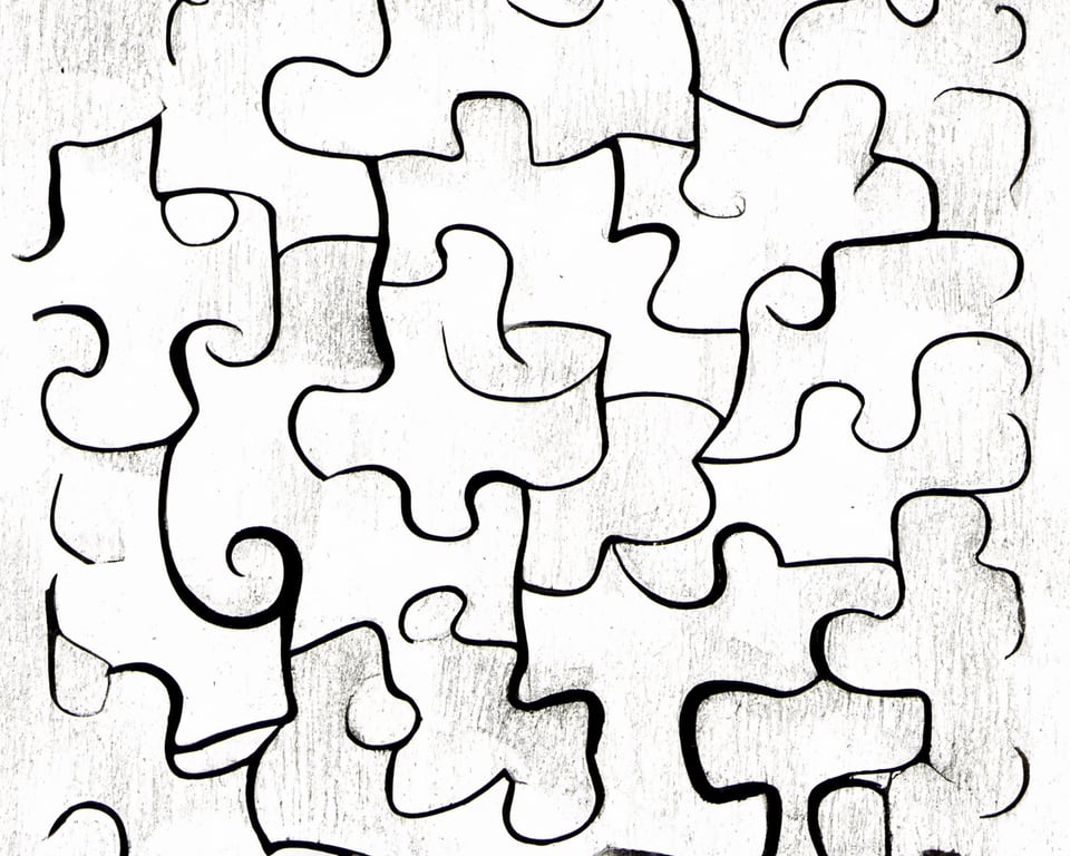 prompthunt high contrast black and white jigsaw puzzle pieces, line