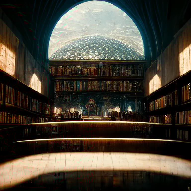 prompthunt interior of a large royal library with a dome glass roof