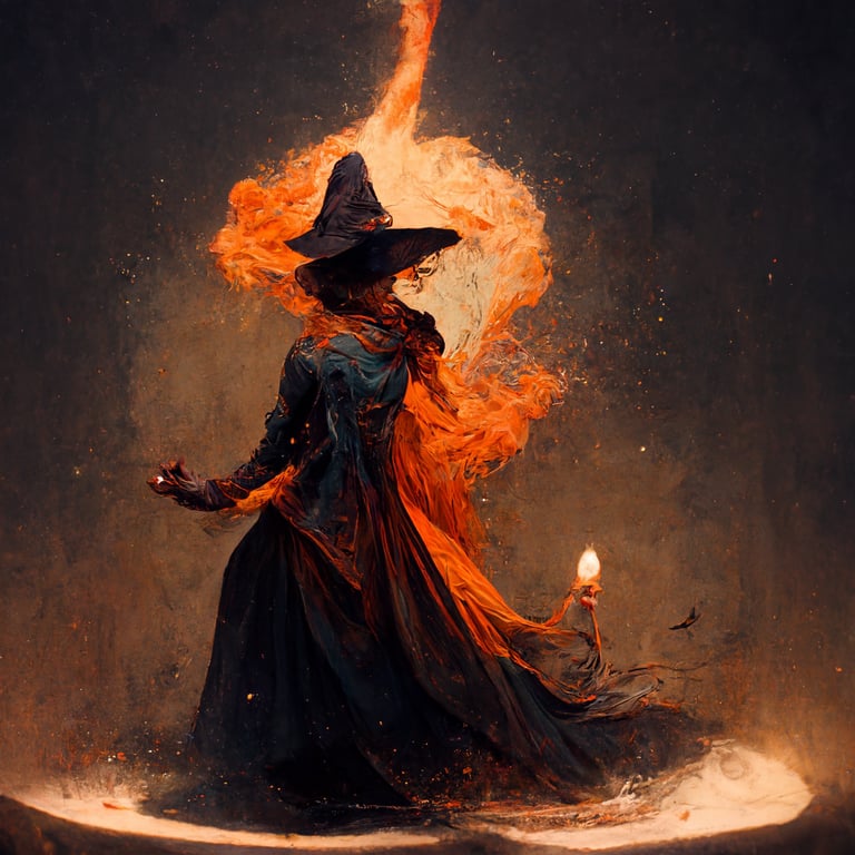 prompthunt: a witch casting a spell with fiery magic
