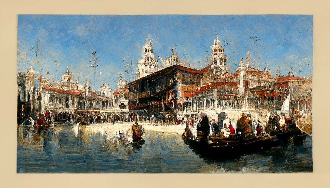 prompthunt: Venice, Piazza San Marcos, grand canal, gondolas, sunny, high  detail, Tintoretto style