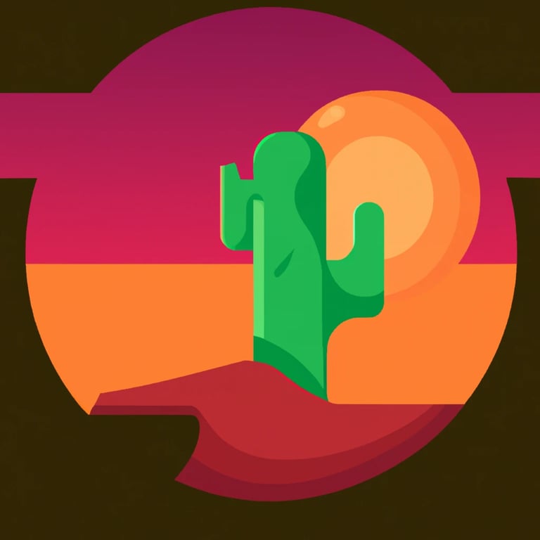 Addison: A Cactus In The Desert At Sunset ,flat Design, Illustration 