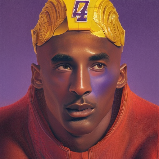 Cinematic, Psychedelic, Bust portrait, Kobe Bryant, Head and chest only, Exotic features, Tim Hildebrandt, Wayne Barlowe, Bruce Pennington, Donato Giancola, Larry Elmore, Oil on canvas, Masterpiece, Trending on Artstation, Featured on Pixiv, Cinematic composition, Dramatic pose, Beautiful lighting, Sharp, Detailed, HDR, HD, 4k, 8k