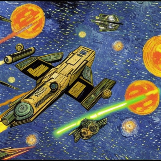 star wars space battle, by Van Gogh