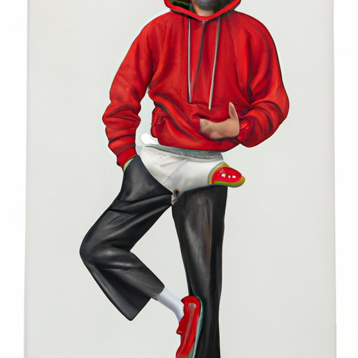 mikeelf photorealistic oil painting of a man in a red hoodie