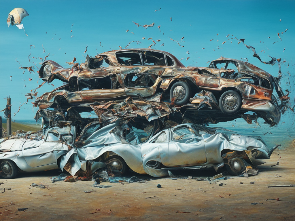 mikeelf photorealistic oil painting of a car crash in the style of