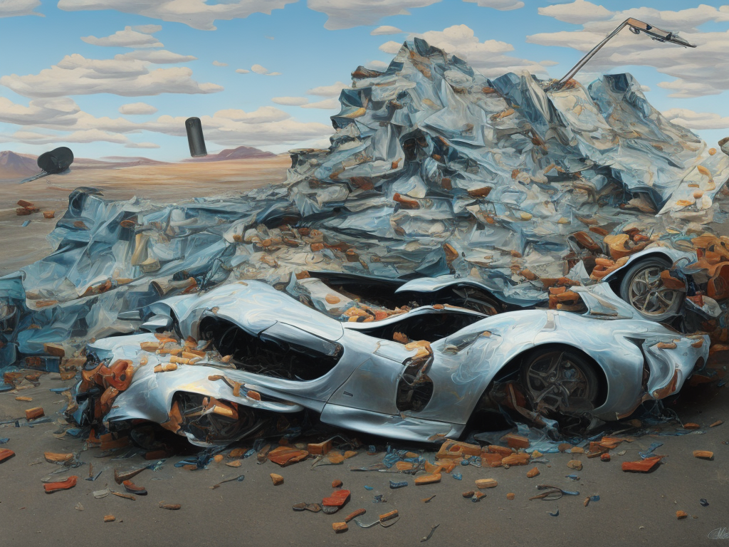 mikeelf photorealistic oil painting of a car crash in the style of