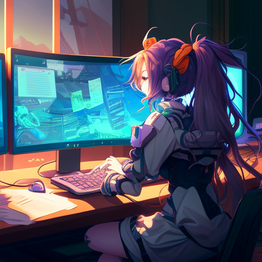 dev: Anime software engineer working with beautiful computer setup