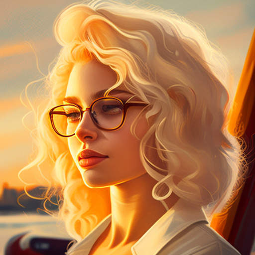 anneliese: Profile picture of a women with curly blonde hair and glasses in  the style of bored ape yacht club
