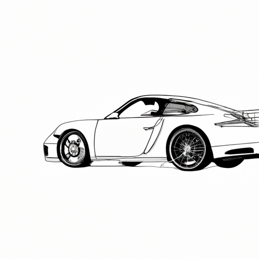 Black and white, a porsche, White background, Pencil drawing, Detailed, Alli Koch, Simple, Clean, Line art, Minimalist, Artfully traced