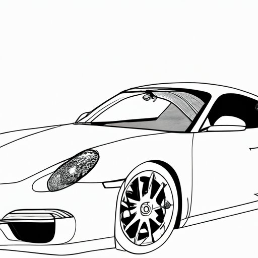 Black and white, a porsche, White background, Pencil drawing, Detailed, Alli Koch, Simple, Clean, Line art, Minimalist, Artfully traced