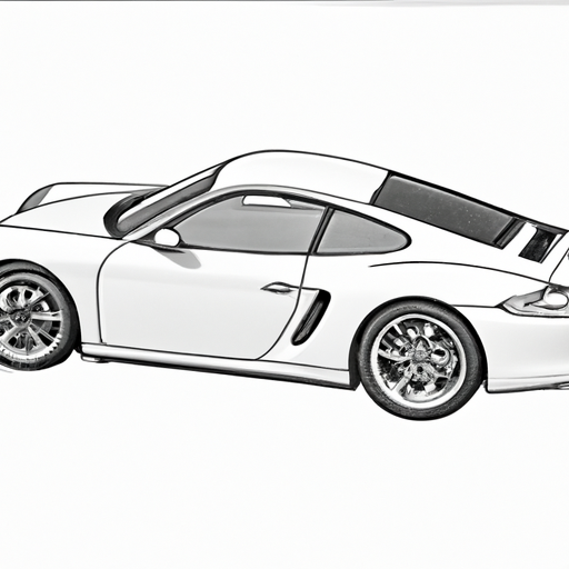 Black and white, a full shot of a porsche, White background, Pencil drawing, Detailed, Alli Koch, Simple, Clean, Line art, Minimalist, Artfully traced