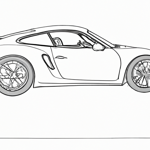 Black and white, a full shot of a porsche, White background, Pencil drawing, Detailed, Alli Koch, Simple, Clean, Line art, Minimalist, Artfully traced